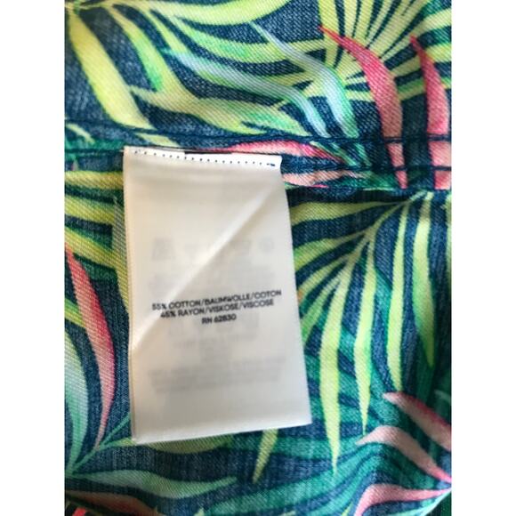 Lands' End Tropical Palm Print Short Sleeve Button Down Shirt 4XL Ecovero - Picture 7 of 8